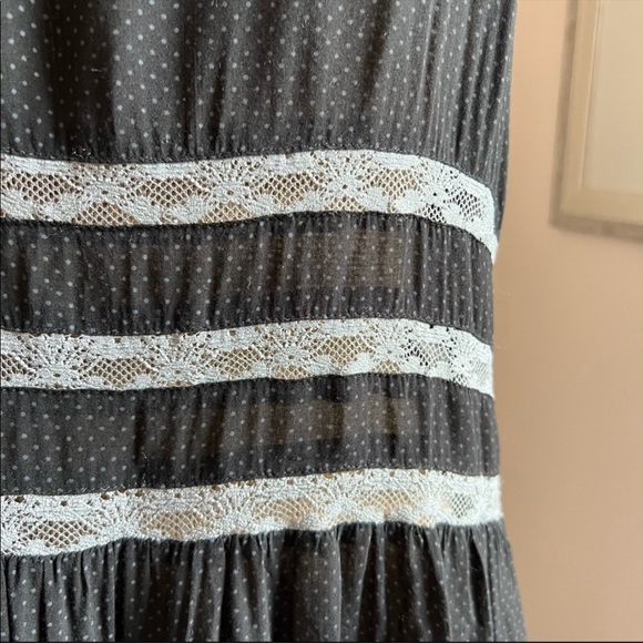 Free People Black & Gray Polka Dot & Lace Mini Swing Dress - Picture 7 of 14